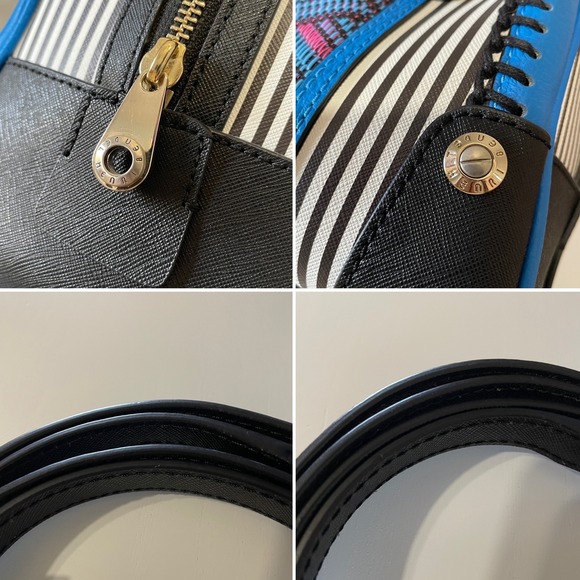 EUC Henri Bendel Centennial Mini Barrel Bag Striped Blue Tapestry - Picture 15 of 17